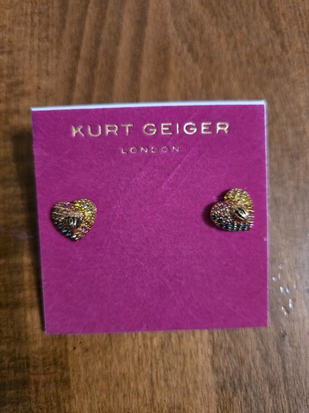 Kurt Geiger Gold Multicolor Crystal Heart Earrings